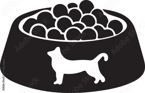 Dog Food Bowl Silhouette with Dog and Kibble vector illustration