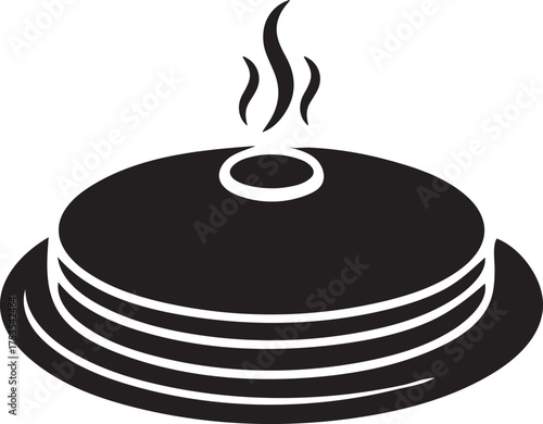 Stack of hot pancakes with steam rising on a white background food breakfast