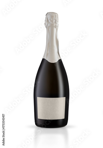 Champagne bottle with blank label on white background. Easily apply your custom design on the label, including clipping path