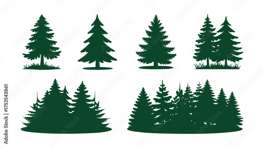 Obraz premium Collection of evergreen tree silhouettes for natural and rustic designs