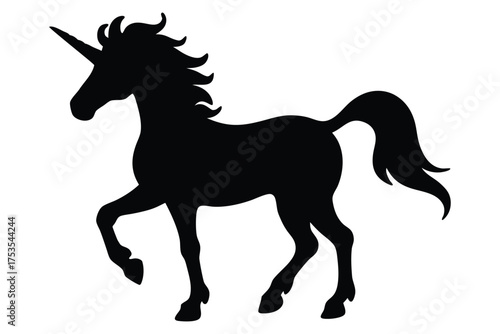 Majestic silhouette of a unicorn prancing with flowing mane and tail