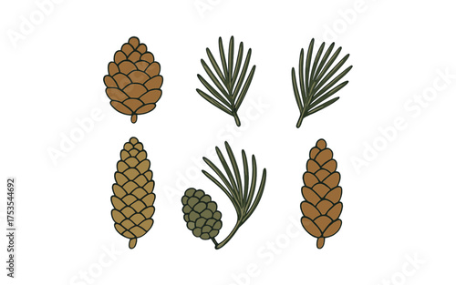 Seamless pine cones and needles pattern on gradient brown background