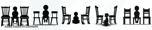 vector silhouette of a small child sitting on a chair alone