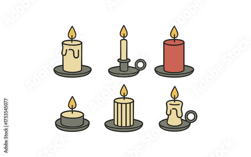 Retro candle set on distressed background with vintage style wax drip