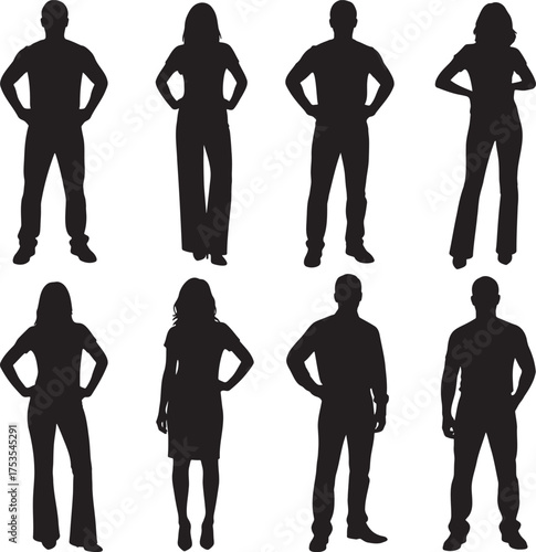 Diverse Silhouettes of People Standing with Hands on Hips A Study in Body Language and Human Form