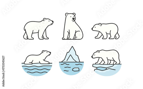 Minimalist polar bear designs with icebergs and arctic themes