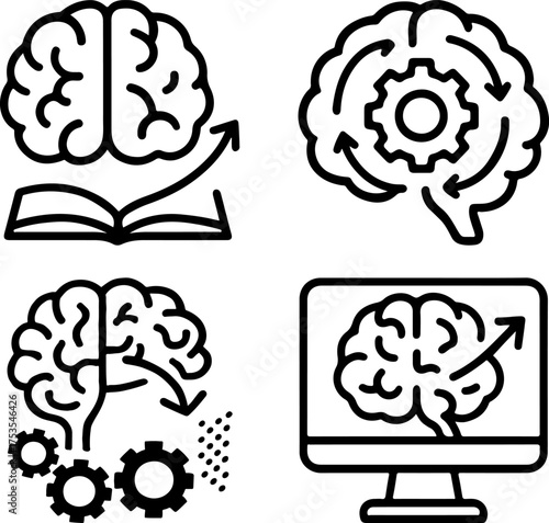 Conceptual graphic icons of adaptive intelligence and machine learning