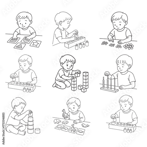 Toddler Engaged in Various Developmental Play Activities