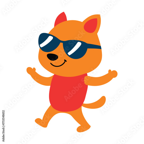 Cool orange cartoon puppy wearing sunglasses and scarf ready for fun and adventure