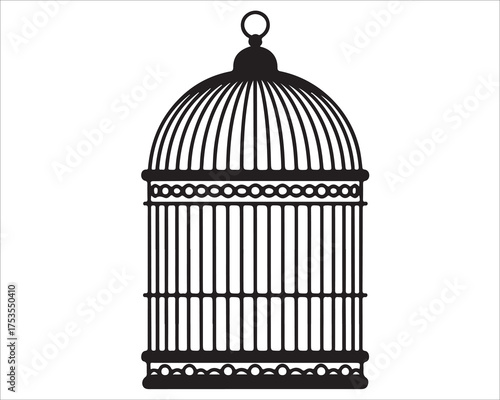 Freedom concept illustration with birds escaping from cage in black and white