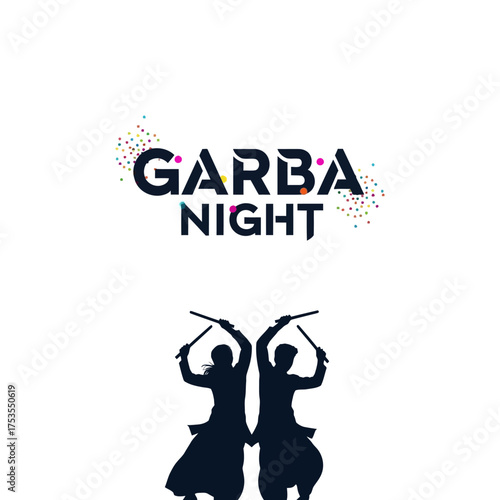 Join the vibrant Garba Night celebration with dancing silhouettes, perfect for festive invitations and cultural event promotions, embracing community fun