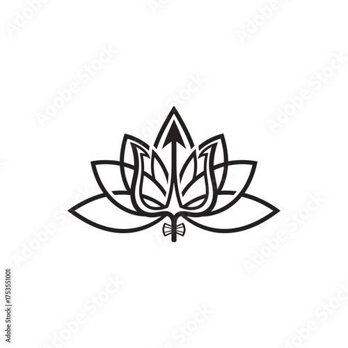 Elegant lotus flower symbol with trident, perfect for spiritual branding or yoga studio design, conveying serenity and strength in minimalist style