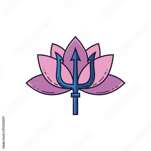 Elegant lotus flower with trident for spiritual branding projects, vibrant design perfect for yoga studios, wellness retreats, or mythology inspired art