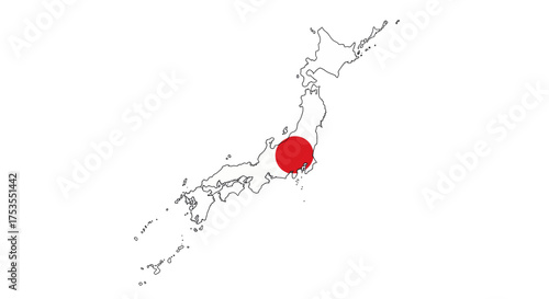 Map of Japan with a highlighted red circle, symbolizing a specific location or focus within the country