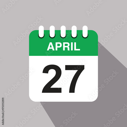 27 april calendar date icon. vector illustration with shadow design