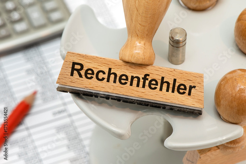 Wallpaper Mural Ein Holzstempel ist beschriftet mit dem Aufdruck Rechenfehler als Symbolbild für eine Falschberechnung in der Kalkulation der Finanzen Torontodigital.ca