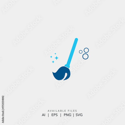 Modern vector cleaning service logo with mop and sparkle icon, Professional janitorial housekeeping