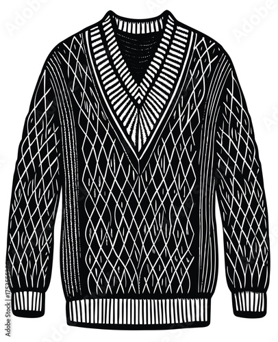 Gray and black-and-white wool sweaters and shirts, isolated on white, a stylish winter clothing design