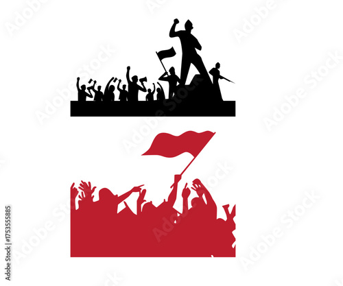 Set of two vector silhouettes depicting crowds at a political protest or revolution.