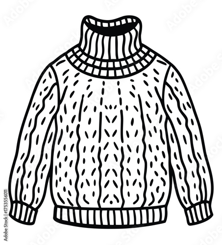 Hand-drawn illustration of a cozy chunky knit mock neck sweater, perfect for autumn and winter fashion