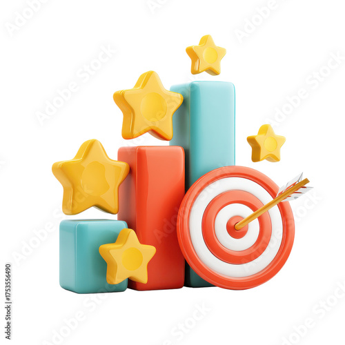 Target with arrow and stars on top of colorful blocks art