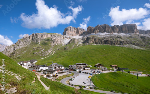 Mountain landscape in Dolomites, Sass pordoi on a sunny day