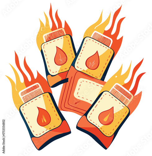 A Spicy Concoction Fiery Hot Sauce Packets Ignited with Intense Flavors and Culinary Heat, Representing the Zest of Dining Experiences and Gastronomic Adventures