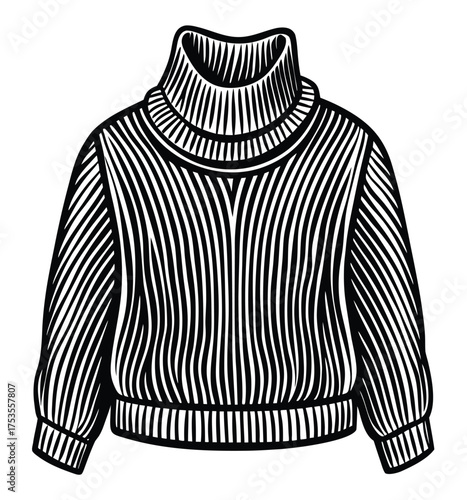 Cozy fold-over turtleneck sweater, classic design, monochrome illustration, perfect for winter fashion