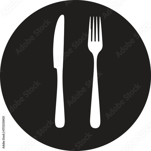 Dish, fork, knife and plate icon set, cutlery vector icon.Spoon, knife, fork icon set, Dining silverware Silhouette, cutlery, Vector illustration.Black silhouette cutlery set vector.