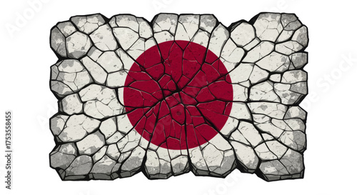 Cracked Japanese flag representing the fragility and resilience of Japanese heritage and culture