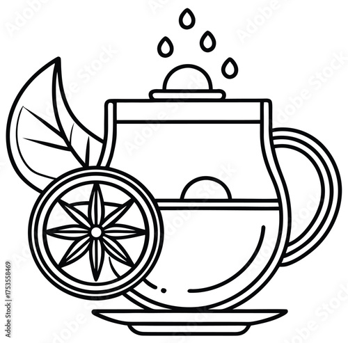Vintage vector illustration of a teapot with a cup of tea