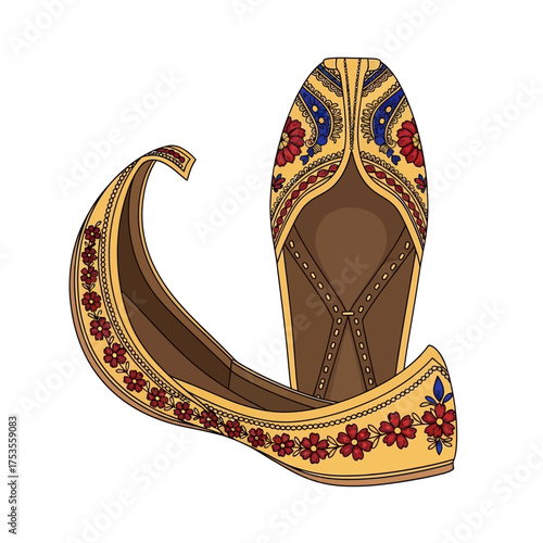 Elegant Khussa Shoes with Floral Embroidery add a touch of cultural charm to your design projects, perfect for fashion, travel, or festive themes