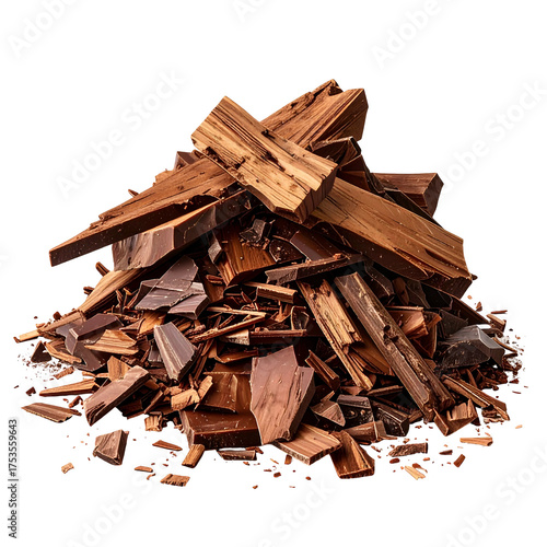 Wallpaper Mural A pile of wooden pieces, varying in sizes and shades of brown, against a black backdrop Torontodigital.ca