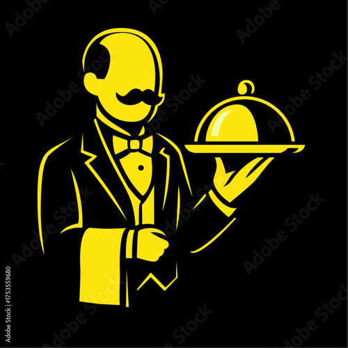 Logo for your premium concierge service representing an elegant butler with a black and gold tray