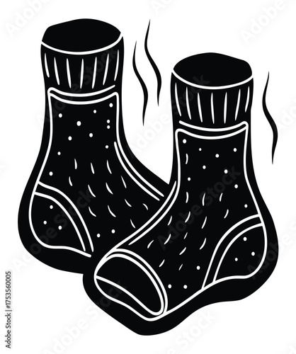 Smelly Sock Duo A Humorous Depiction of Two Stinky Socks with Whimsical Steam, Perfect for Comfort or a Touch of Fun, Displaying a Funky Pair
