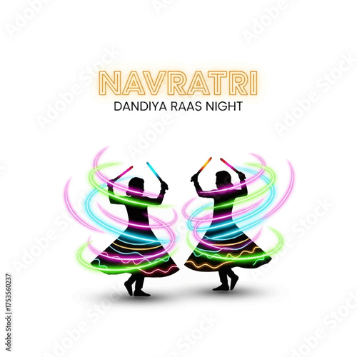 Experience the Vibrant Energy of Navratri Dandiya Raas Night with this Stunning Design Featuring Dancing Silhouettes and Glowing Lights for a Festive Celebration