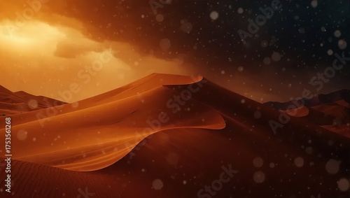 Serene Desert Landscape at Dusk with Golden Light and Rolling Dunes.