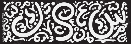 Creative minimalist hand-drawn random lines design contains random freehand Arabic letters without specific meaning in English, spontaneous lines, and vector illustrations.