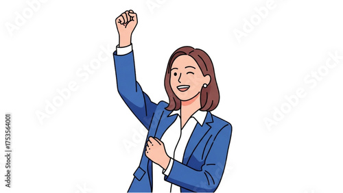 Excited Businesswoman Celebrates Success With Raised Arm And Joyful Expression