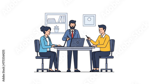 Business team collaborating in a modern office meeting around a conference table