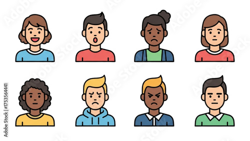 Diverse Emotions Collection of Expressive Faces Depicting Joy, Sadness, and Anger