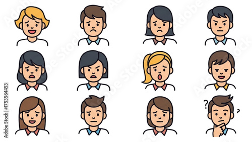 Various Emotions in Cartoon Face Set - Express Yourself with Diverse Icon Design