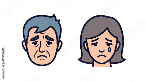 Sad Couple Illustration of a man and woman with expressions of grief and sorrow