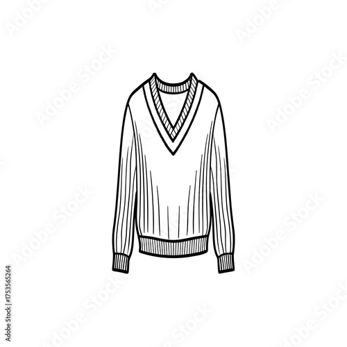 Classic ribbed V-neck sweater illustration, perfect for fashion design mockups and apparel graphics