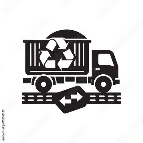 recycling truck on route vector silhouette clip art logo design illustration