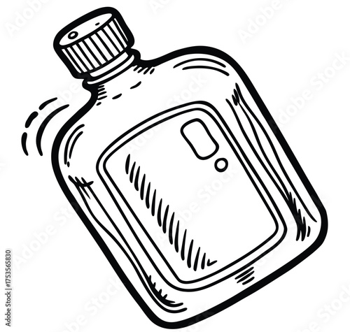 An isolated vector illustration of a transparent glass perfume bottle containing liquid and casting a light reflection
