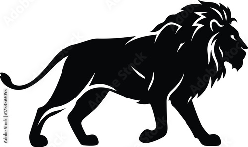 Running Lion Silhouette Vector, Minimalist Geometric Side View, High-Resolution Stock Illustration