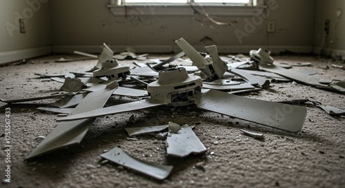 Wallpaper Mural Broken ceiling fan debris scattered on a floor Torontodigital.ca