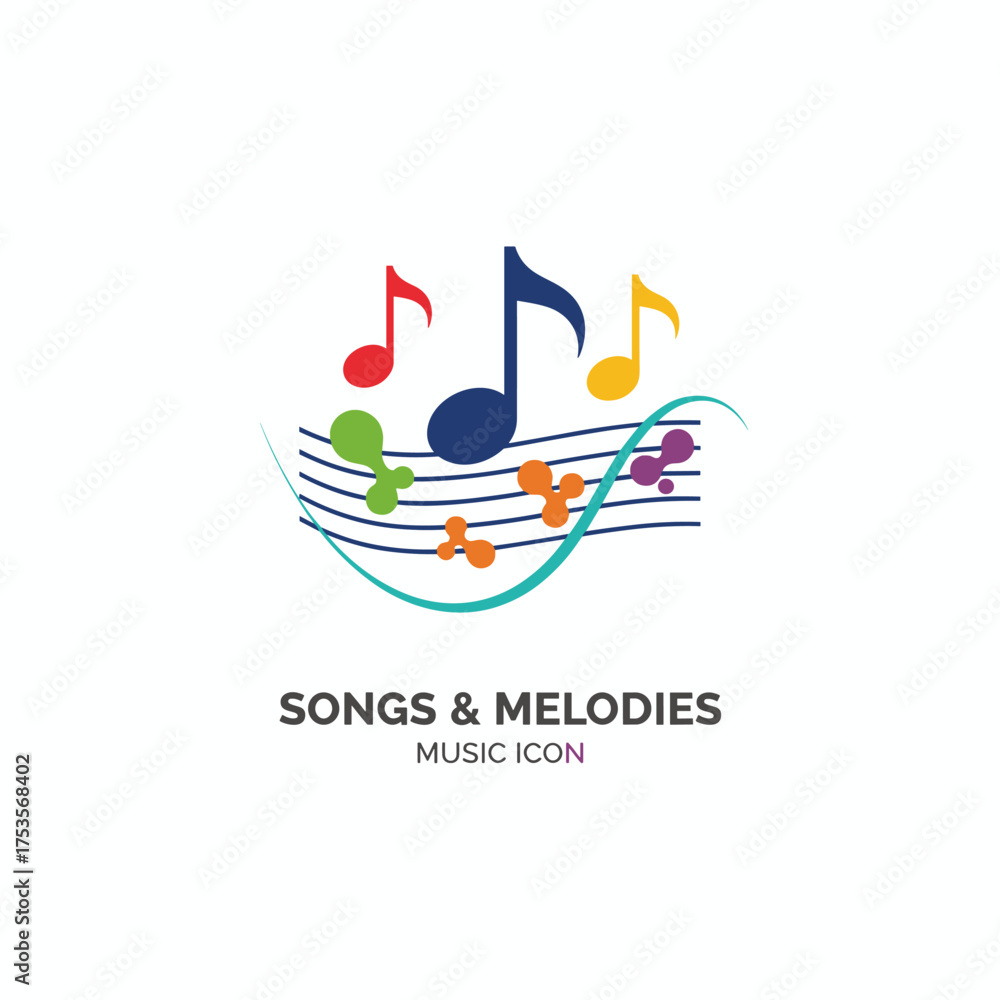 Fototapeta premium Flat vector icon featuring music notes, musical note design, songs, and melodies