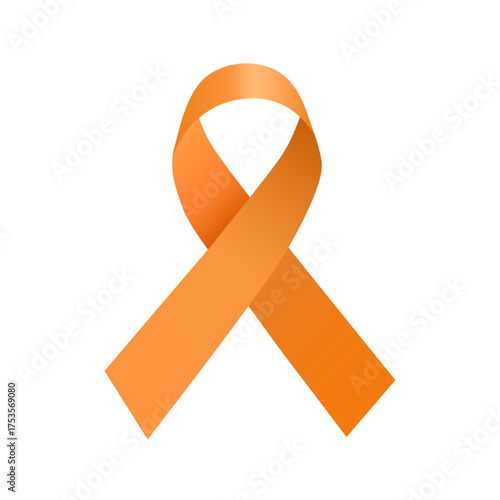 Vector realistic orange ribbon - kidney cancer and leukemia awareness symbol on white background	